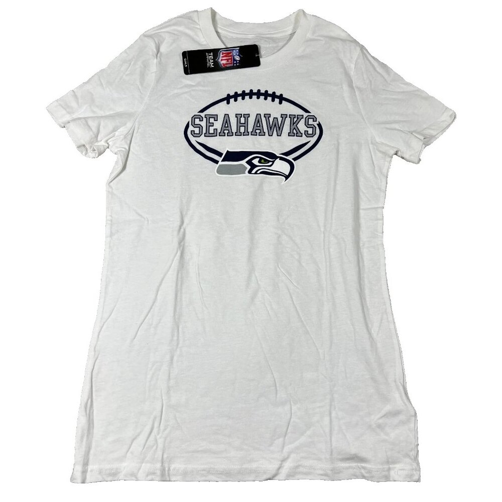 NFL Girls XL 16 White Seattle Seahawks NFL Football Short Sleeve T-Shirt‎ NWT